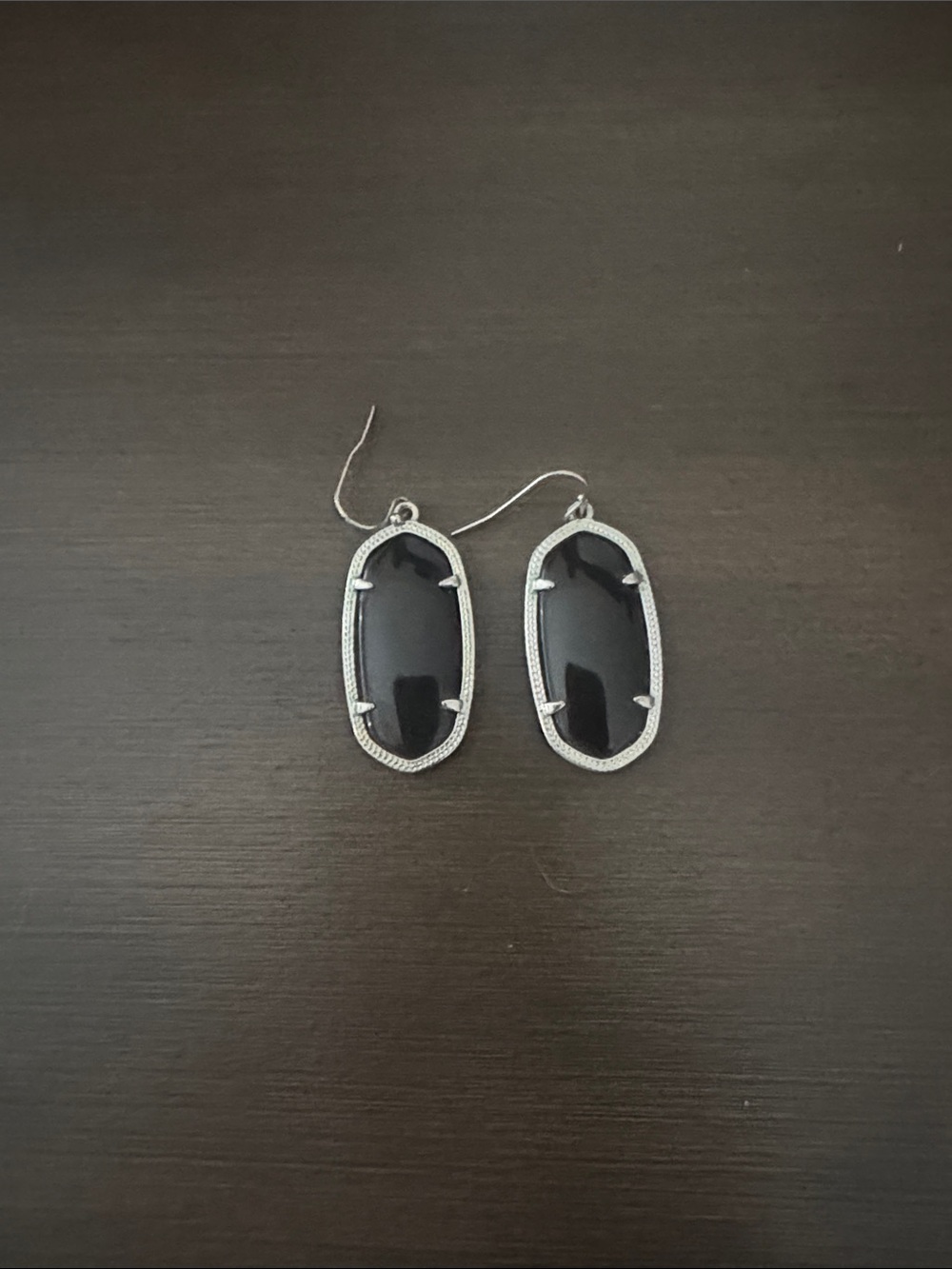 Kendra Scott Black Oval Drop Earrings with Silver Frame